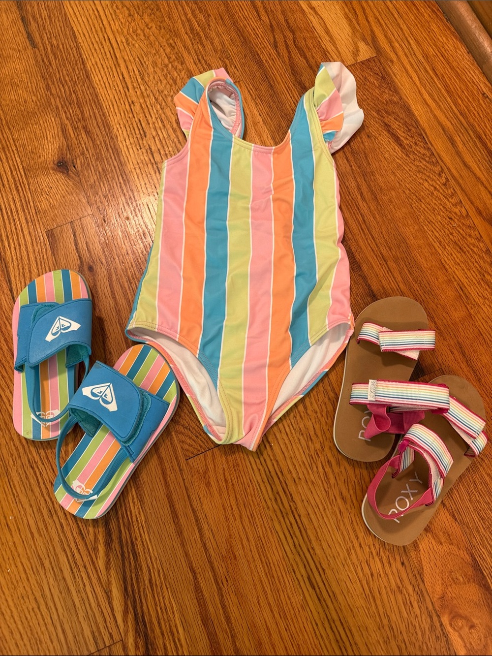 Roxy Girls Multi-Color Stripe One-Piece Swimsuit